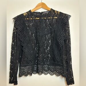Black lace long-sleeve blouse. Size Large. Never worn.